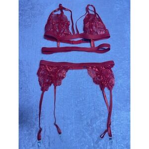 Avidlove Red Lace‎ Lingerie Set  & Suspender Belt Small
